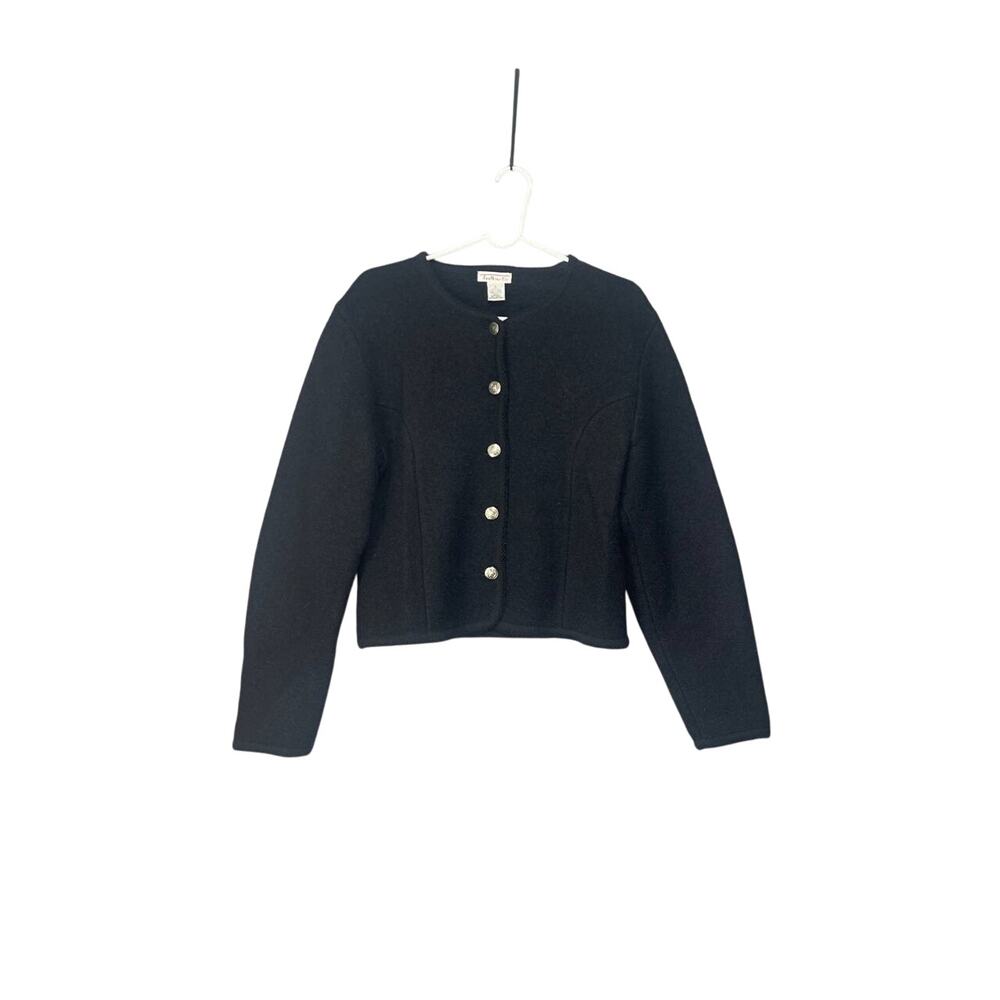 Talbots 
100 Wool Sweater  Cardigan Black Sz 8 Silver Buttons‎ Textured Preppy